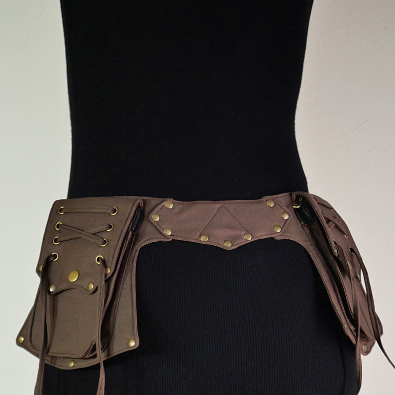 Pocket belt Utility belt Bum bag Festival and travel hip bag With 5 pockets Brown cotton Unisex The Celticbelt image 4