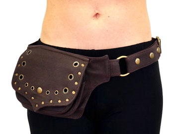 Ceinture à poches ~ Ceinture utilitaire ~ Sac banane ~ 3 poches ~ Coton marron ~ Taille ajustable ~ Unisexe ~ La ceinture Bubble