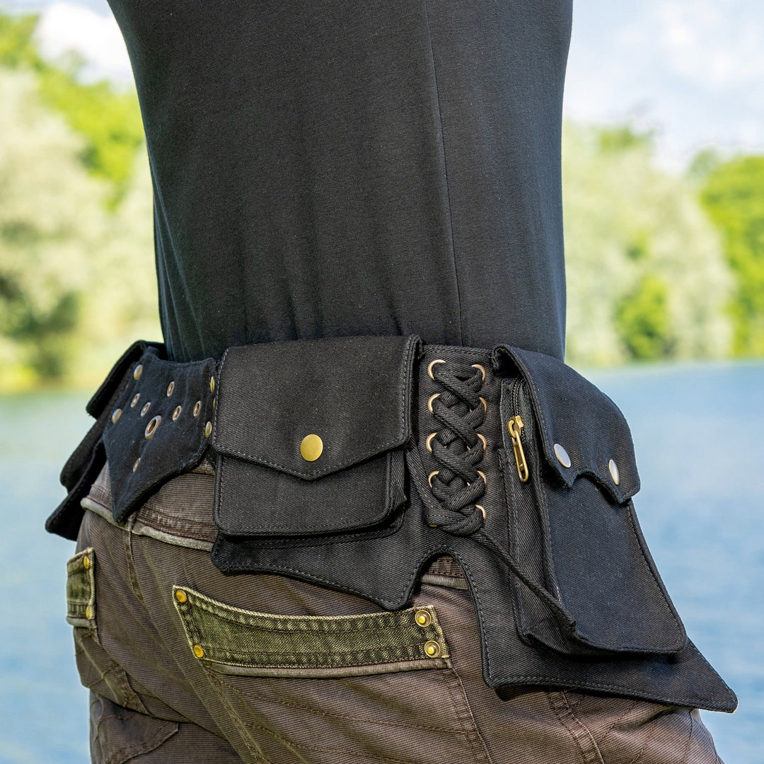 Pocket Belt Festival Belt Utility Belt and Travel Hip Bag With 5 Pockets Black Cotton From XXS Till 6XL Unisex the Goabelt Etsy