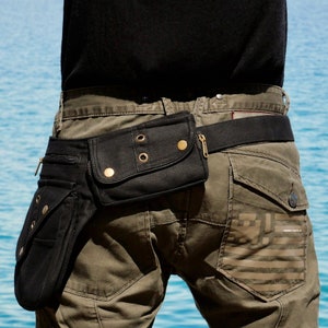 Utility belt Fanny pack with 7 pockets For festivals, travels and urban life Black cotton The Nebulabelt zdjęcie 2