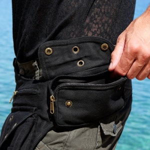 Utility belt Fanny pack with 7 pockets For festivals, travels and urban life Black cotton The Nebulabelt zdjęcie 6