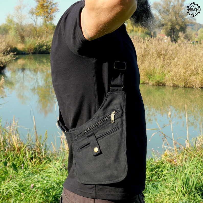 THE HOLSTER Bolso de hombro Chaleco utilitario con 6 bolsillos Totalmente ajustable Algodón negro Unisex imagen 5