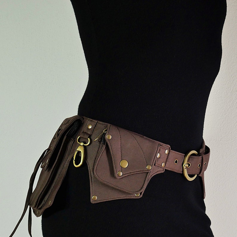 Pocket belt Utility belt Bum bag Festival and travel hip bag With 5 pockets Brown cotton Unisex The Celticbelt image 5