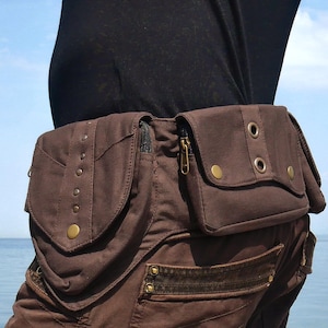 Cinturón de bolsillo ~ Riñonera ~ Con 6 bolsillos ~ Algodón marrón ~ Unisex ~ The Cosmosbelt