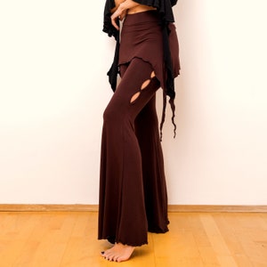 Bell bottom pants ~ Skirted flare leggings ~ With sexy cut-out leggings ~ Brown ~ Super soft and stretch ~ The Boho pants