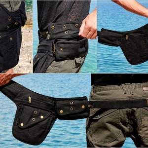 Utility belt Fanny pack with 7 pockets For festivals, travels and urban life Black cotton The Nebulabelt zdjęcie 8