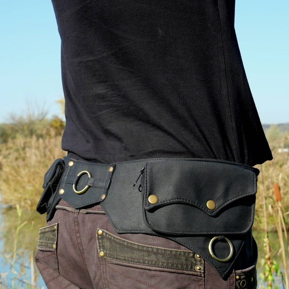 Black Leather 2 pocket Hip Belt