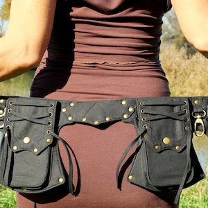 Pocket belt Utility belt Festival and travel hip bag With 5 pockets Black cotton Unisex The Celticbelt 画像 2