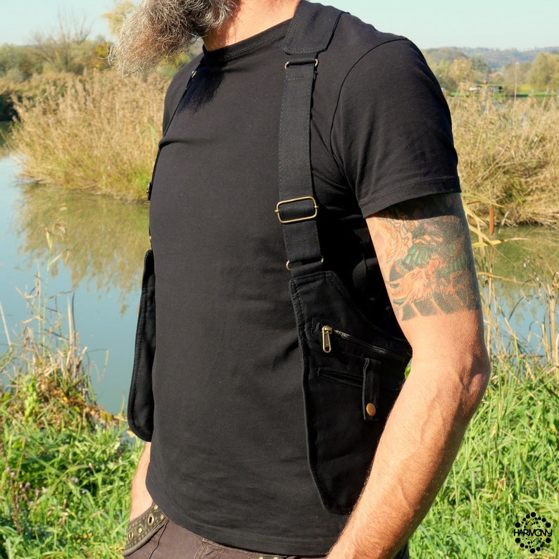 THE HOLSTER Shoulder bag Utility vest with 6 pockets Fully adjustable Black cotton Unisex image 2