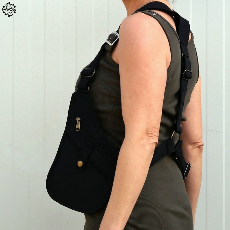 THE HOLSTER Bolso de hombro Chaleco utilitario con 6 bolsillos Totalmente ajustable Algodón negro Unisex imagen 10