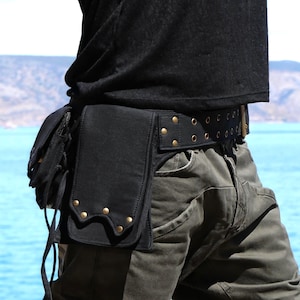 Black Utility Belt Bag ~ 5 Pocket Festival Hip Bag with Phone Pocket ~ The Solarbelt