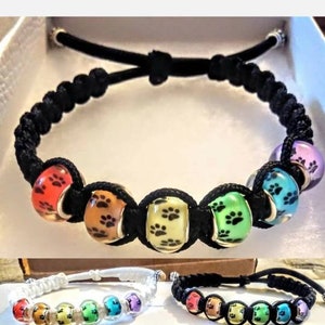 Rainbow Bridge, Pet Loss Memorial Bracelet, Pawprint Adjustable,  Macrame Bracelet