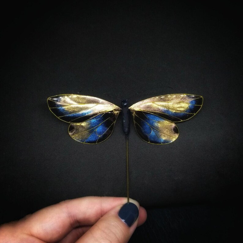 Japanese Kanzashi Brooch Black Butterfly Stick