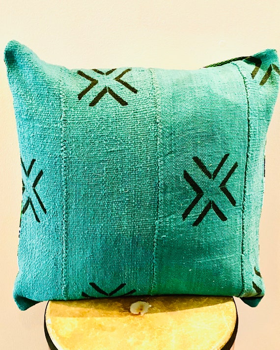 Large Blue Bohemian Lumbar Pillow Cover Dark Blue Mudcloth Pillow