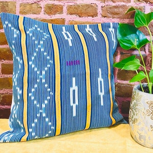 Authentic African Baoule’ Decorative Pillow Case/ Blue and Orange Decorative Pillow Case, African Pillow Case, Bohemian Pillow Case, T