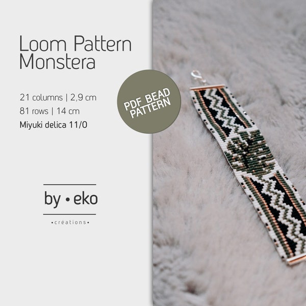 Bead Loom Pattern PDF, miyuki bracelet pattern Monstera, miyuki delica 11/0, DIY