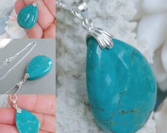 Genuine chinois pierre Turquoise Argent Collier Pendentif