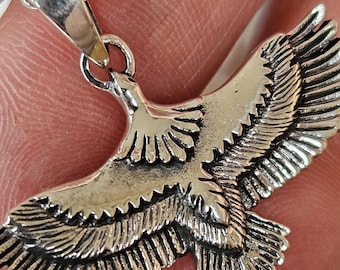 Antiqued 925 Sterling Flying Eagle Pendant on Rolo 925 Silver Chain, Flying Eagle Pendant Necklace, Sterling Silver Chain, Eagle Talisman