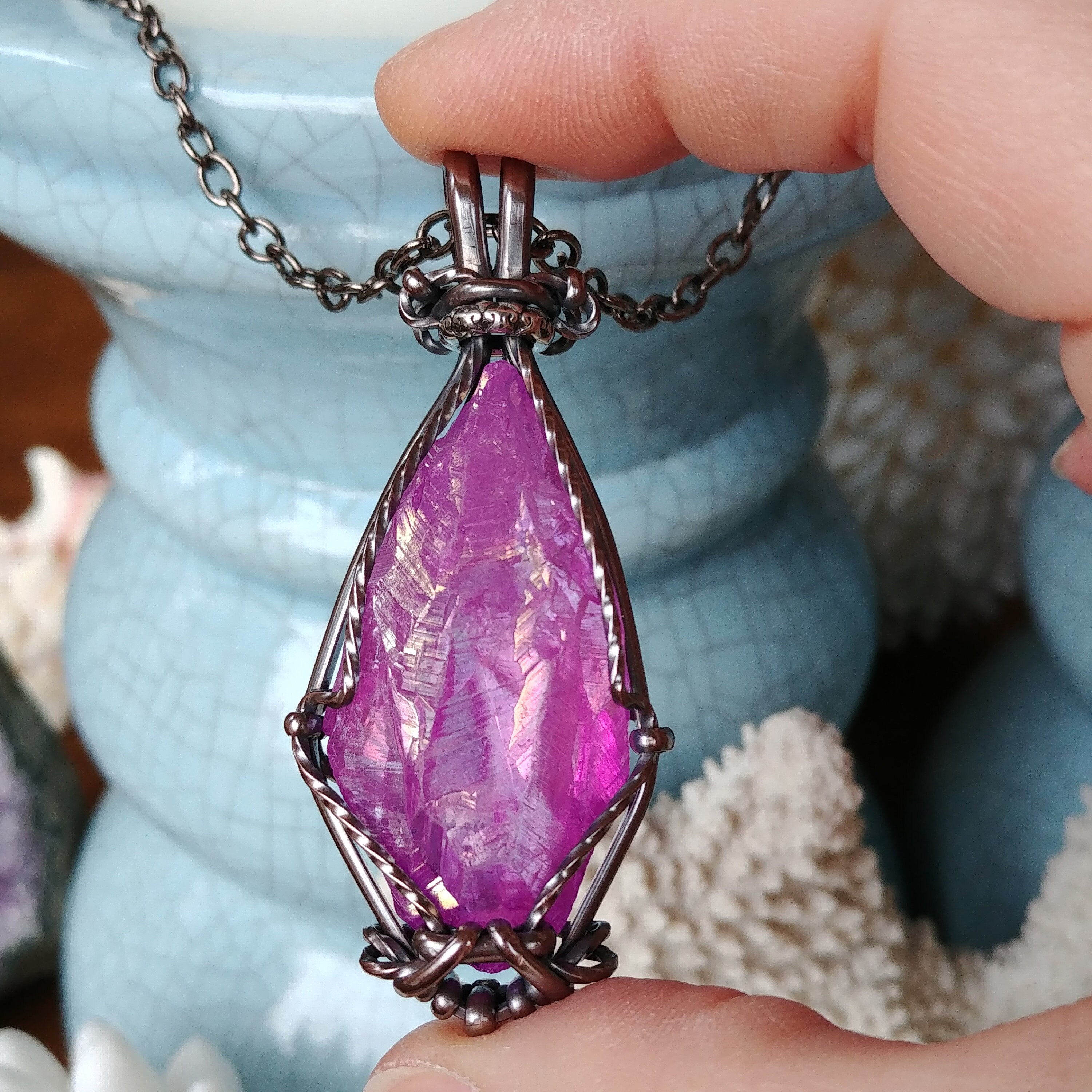 MERRALA Pink Aura Quartz Copper Pendant 