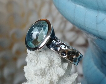 Size 7.5 Natural Aquamarine Solid Sterling Silver Ring, Natural Aquamarine Stone, Stone of Courage and Protection, Clear Aquamarine Jewelry