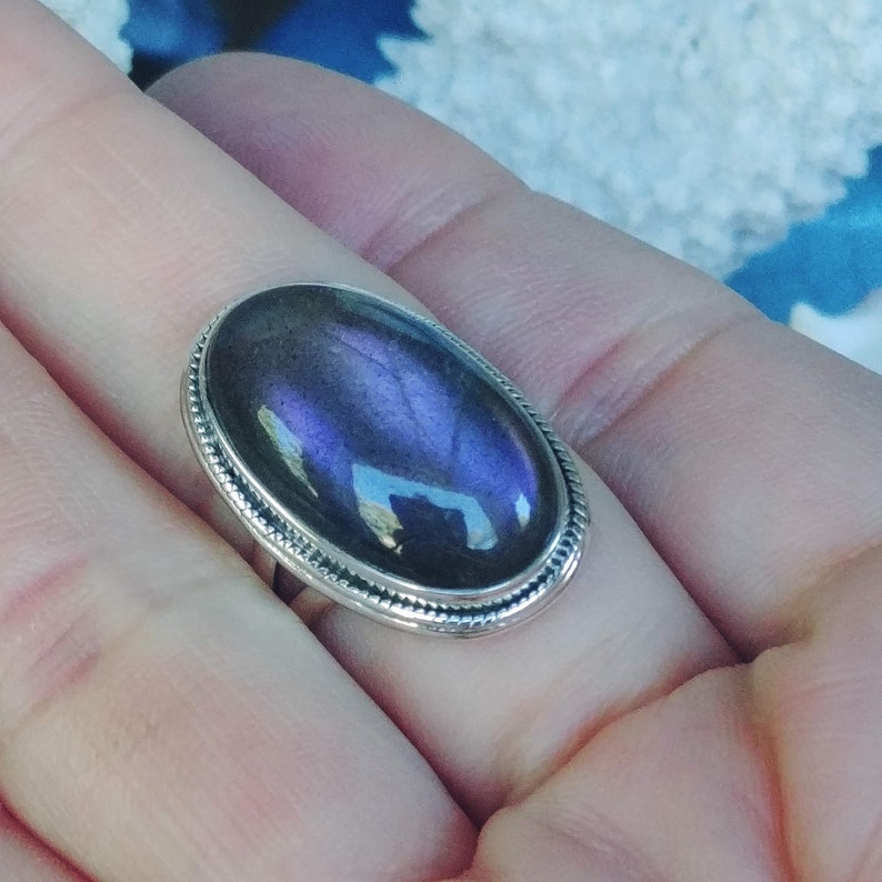 taille 61 925 sterling Silver Size 9 34 Oval Shape Labradorite Ring PURPLE Fire Labradorite Ring Purple Flash Labradorite Ring