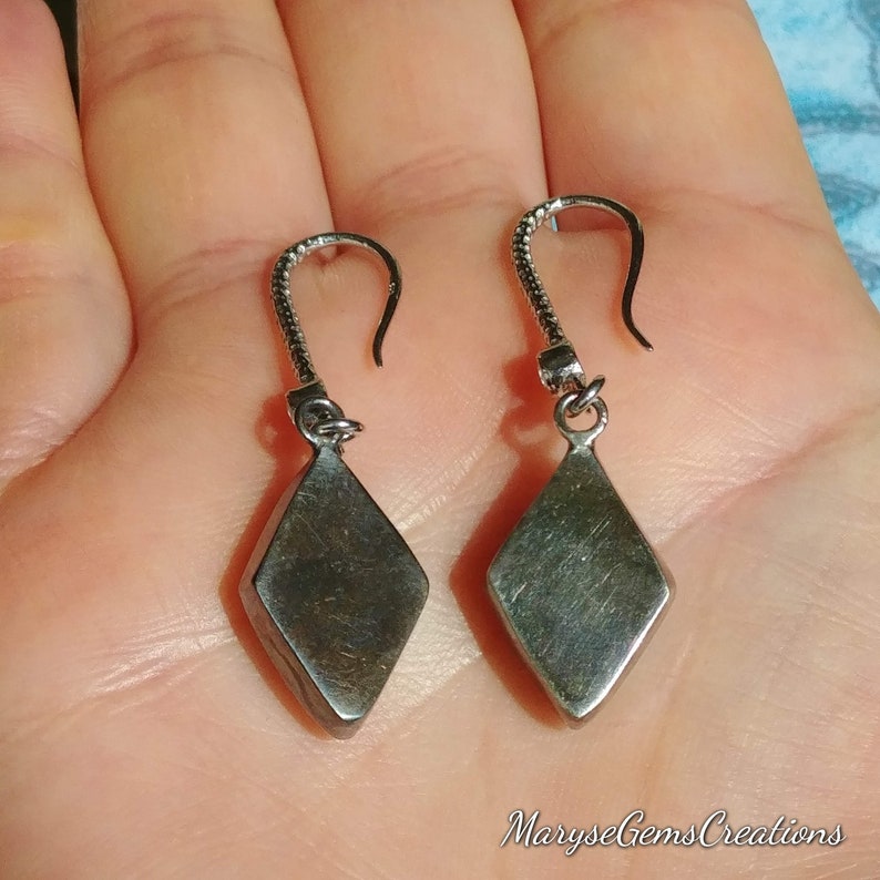 Kite Shape Larimar Earrings 3 Styles Genuine Larimar Sterling Silver Earrings Long hooks Hoops Real Larimar Silver Earrings Fancy Hooks