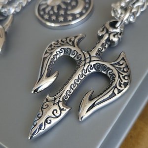 Reversible  TRIDENT Stainless Steel Pendant Necklace, Atlantis TRIDENT Pendant, Stainless Steel Chain, Peseidon Trident, Neptune Trident