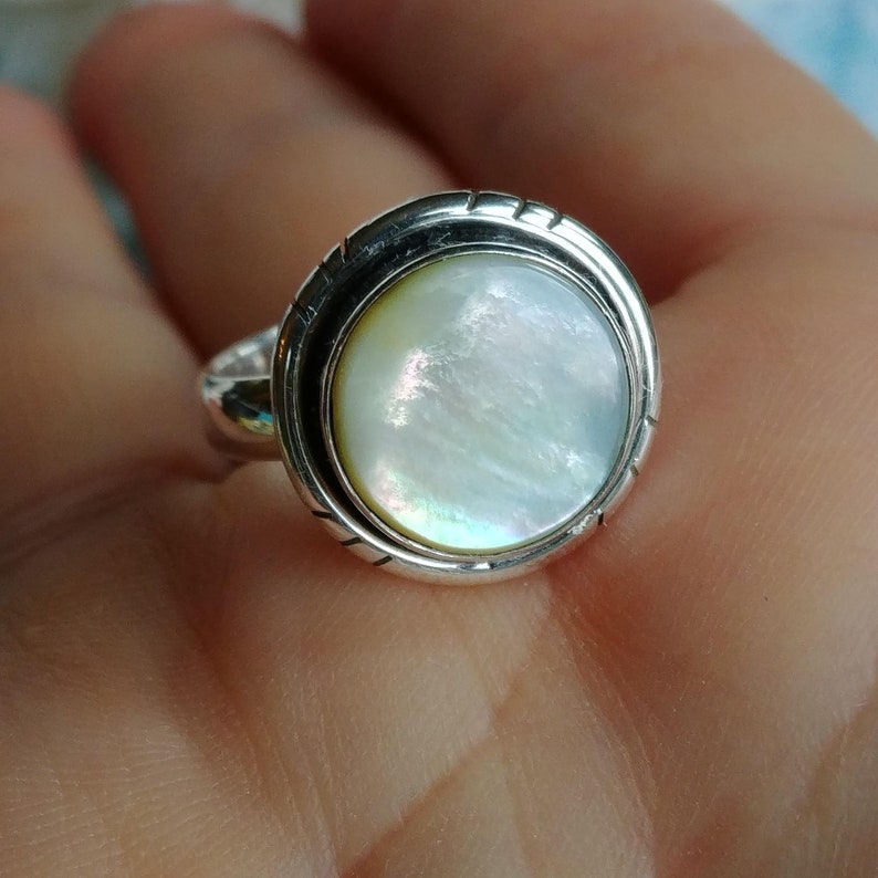 Natural Mother of Pearl Size 7 US Mother of Pearl ring 925 Solid Sterling Silver Ring Perfect Gift Round Shape Ring
