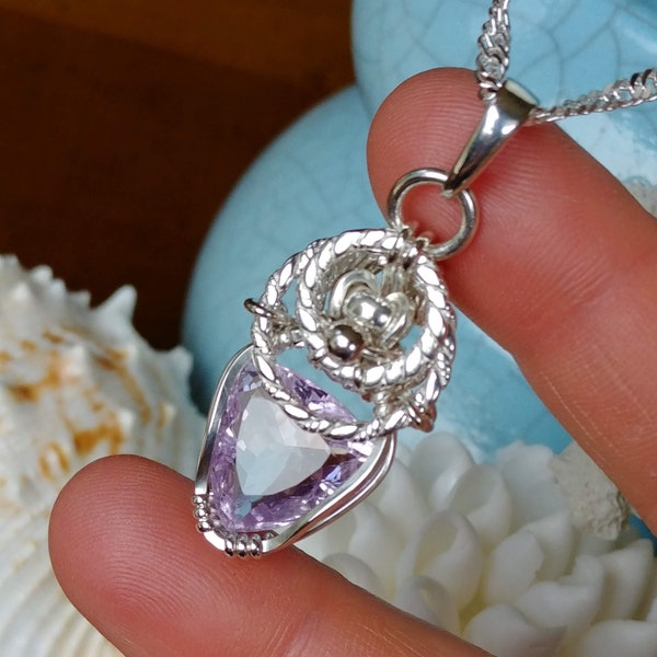 RAMSEY * Superb Natural Amethyst Sterling Silver Pendant Necklace,  Faceted Trillion Shape Amethyst, Sterling Silver Chain, Unique Gift Idea