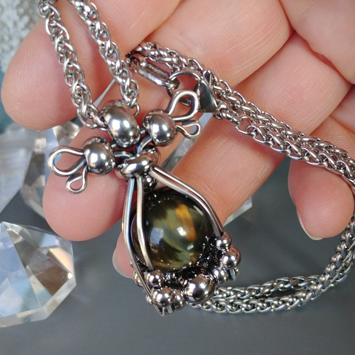 Hawk Chain TSAYHA* HAWK Eye Sterling Silver & Steel Pendant Necklace, Hawk Eye ...
