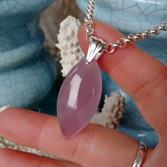Natural Plum Color Chalcedony Sterling Silver Pendant Necklace