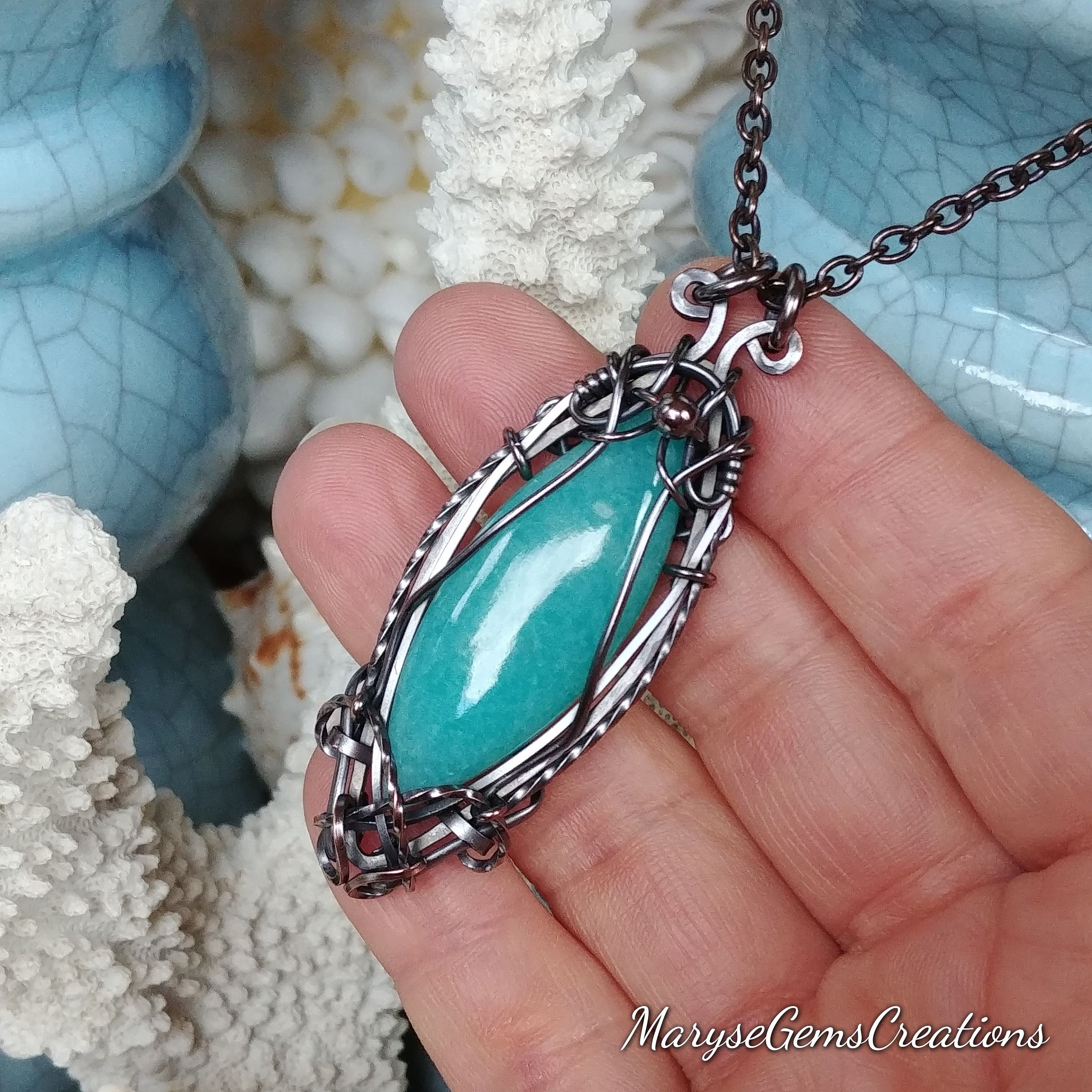 Natural Amazonite Solid Copper Pendant 