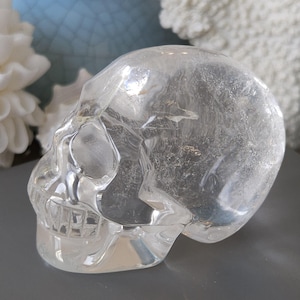 Natural Clear White Quartz Carved Skull, Carved Crystal Quartz, Crystal Skull, Weighs 183 grams, Clear Crystal Polished Skull, Altar Crystal