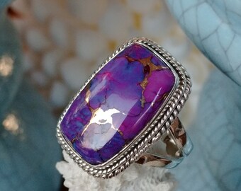 Purple Copper Turquoise Ring 925 Sterling Silver Ring Wide Ring All Size CK-169 