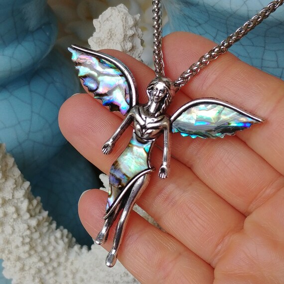 Abalone Shell Fairy Tibetan Alloy Silver Color Pendant Necklace