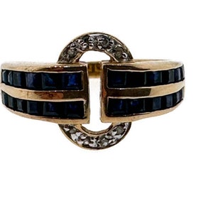 Vintage 14kt Saphir Diamant Gelbgold Deco Ring Größe 5