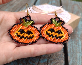 Pumpkin Jewelry Halloween Jewelry Pumpkin Earrings Holidays Halloween Earrings Bead Woven Pumpkin Earrings Beaded Pumpkin Earrings