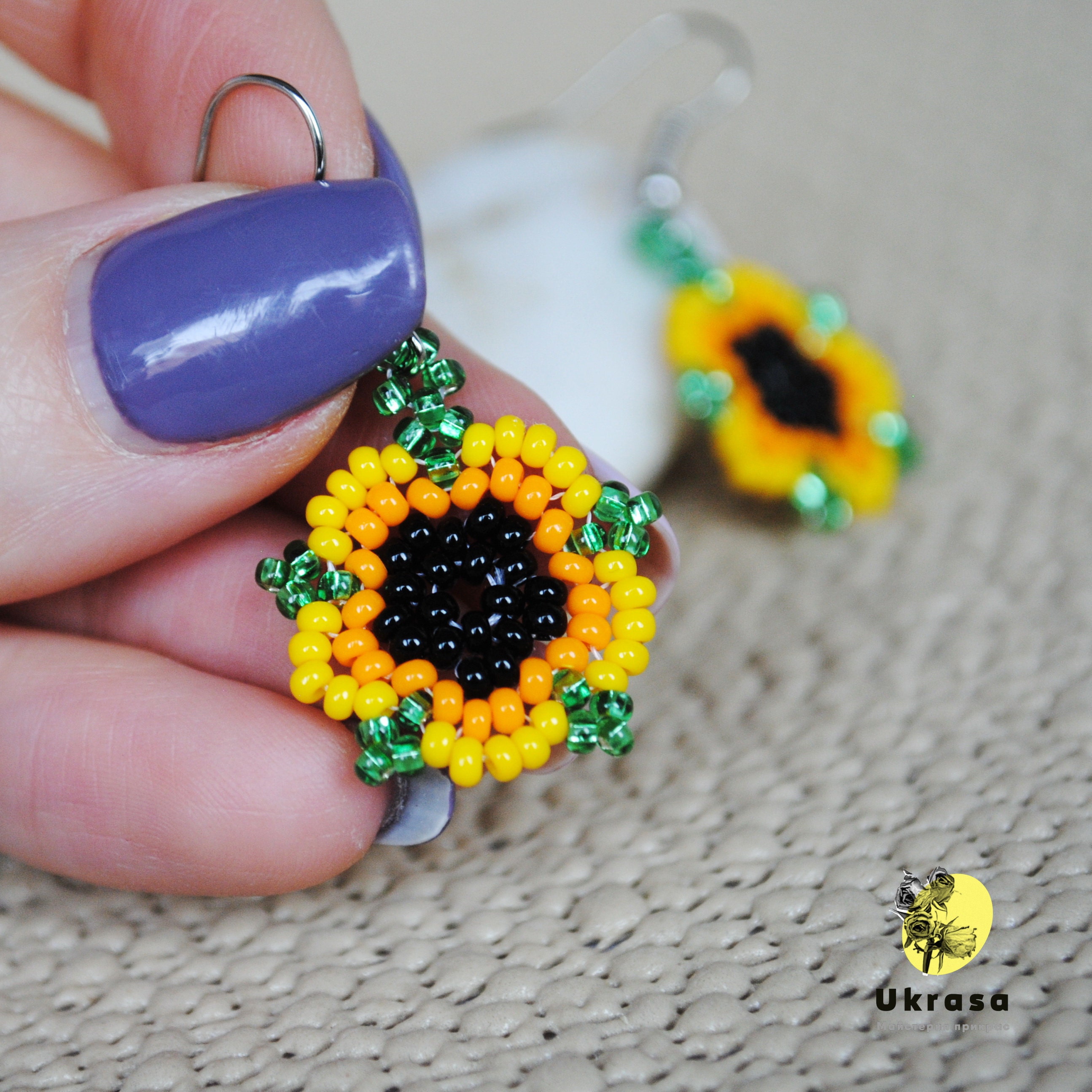 Sunflower earrings Yellow Flower beaded earring Dainty Etsy