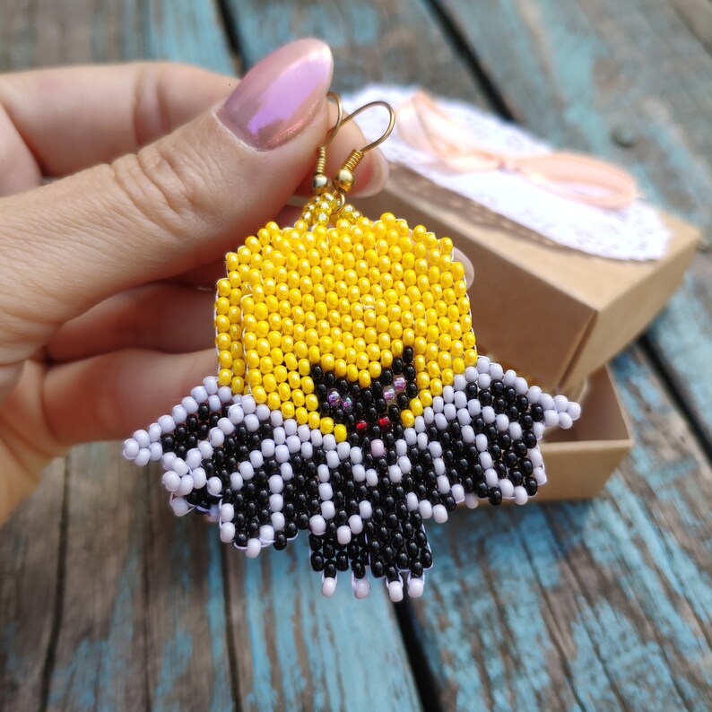 Beaded Black Bat Earrings Halloween Seed Bead Earring Bat Etsy