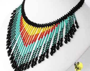 Collier ras de cou indigène turquoise à franges en bijoux de style sud-ouest