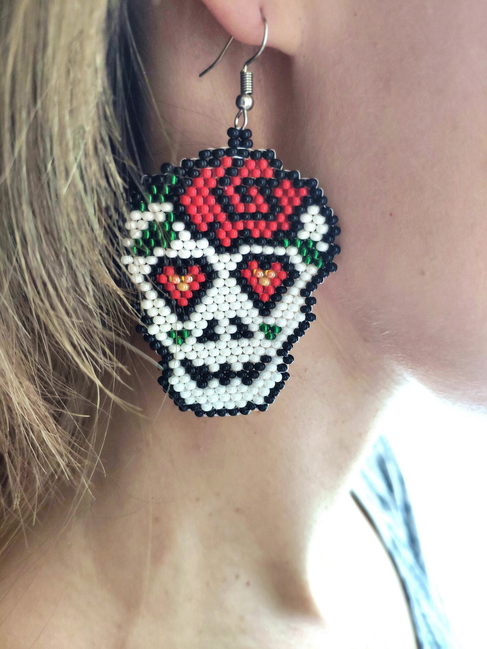 Sugar skull earrings Beaded Halloween earrings for women Etsy