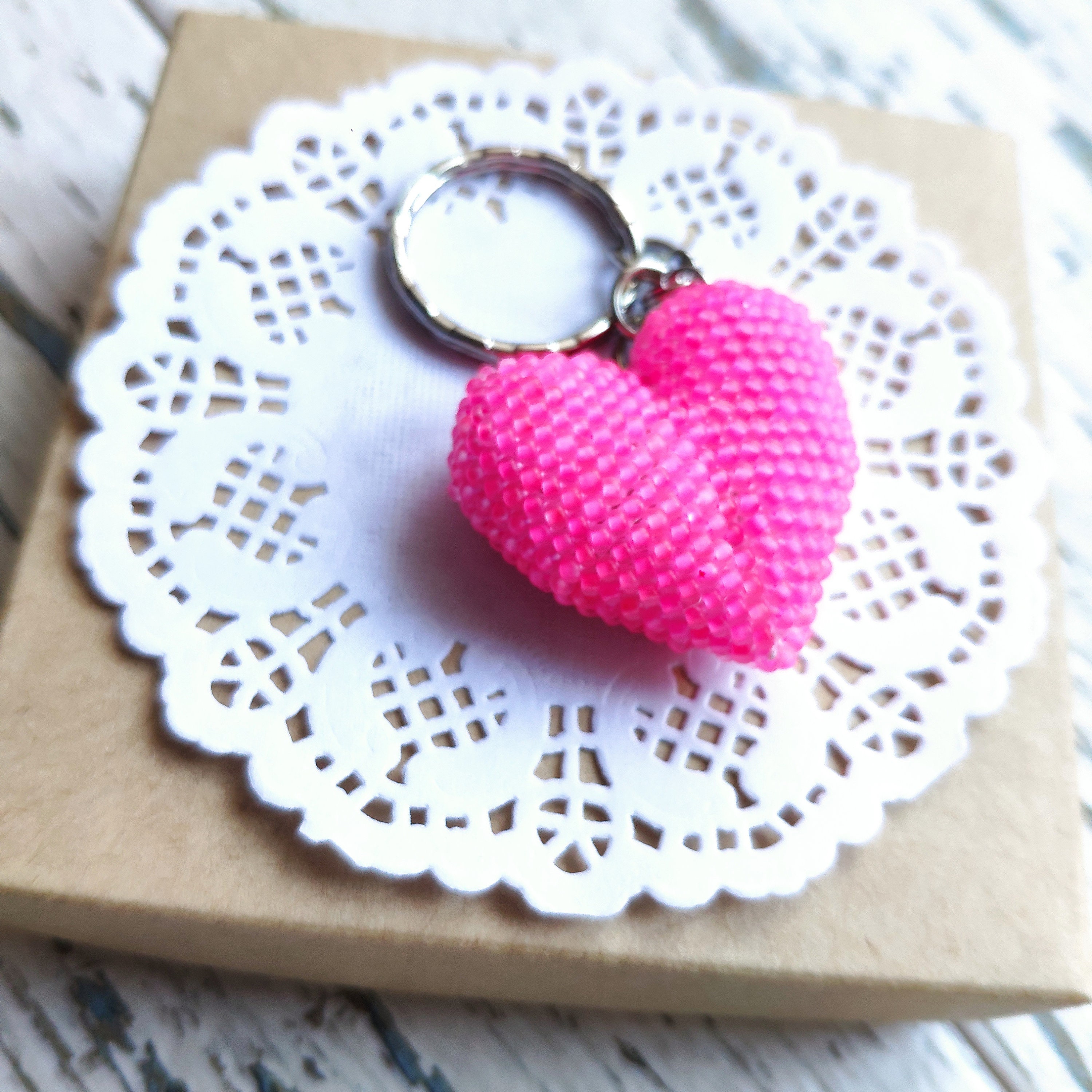 Gold heart keychain Red pink cute crochet keychain Valentine Etsy