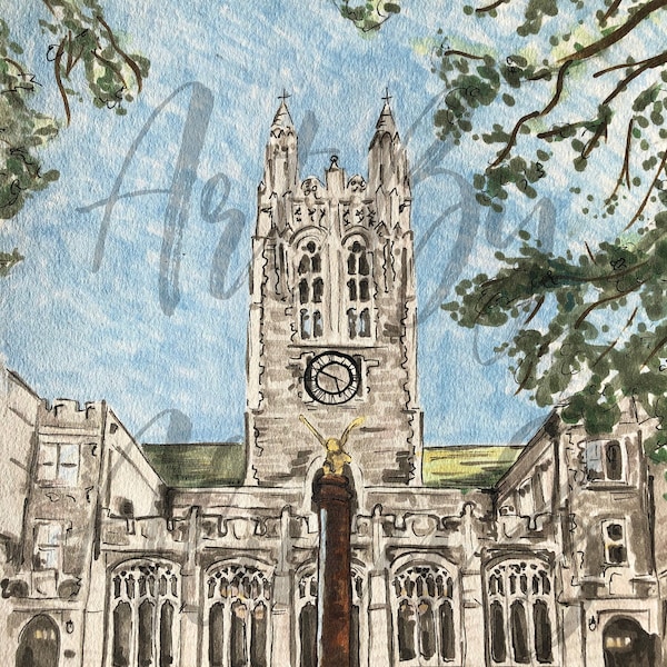 Boston College Gasson Hall Illustration Art Print- Summer or Fall/Winter! ~Custom Text Available~