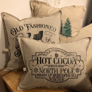 Vintage Christmas pillows, raw linen