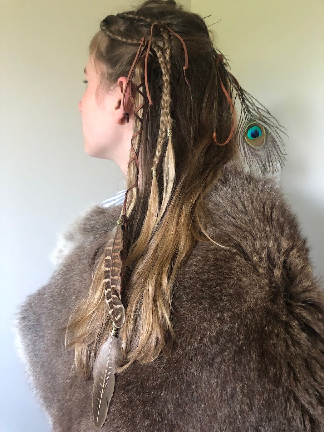 Ruban de cheveux plumes nature 