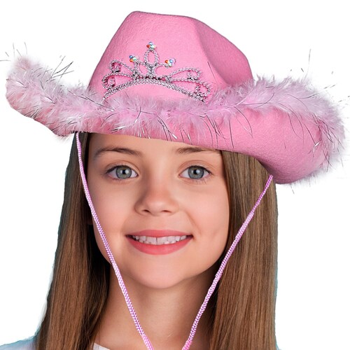 Pink Light up Tiara Cowgirl Dress up Hat With Feather Trim Etsy