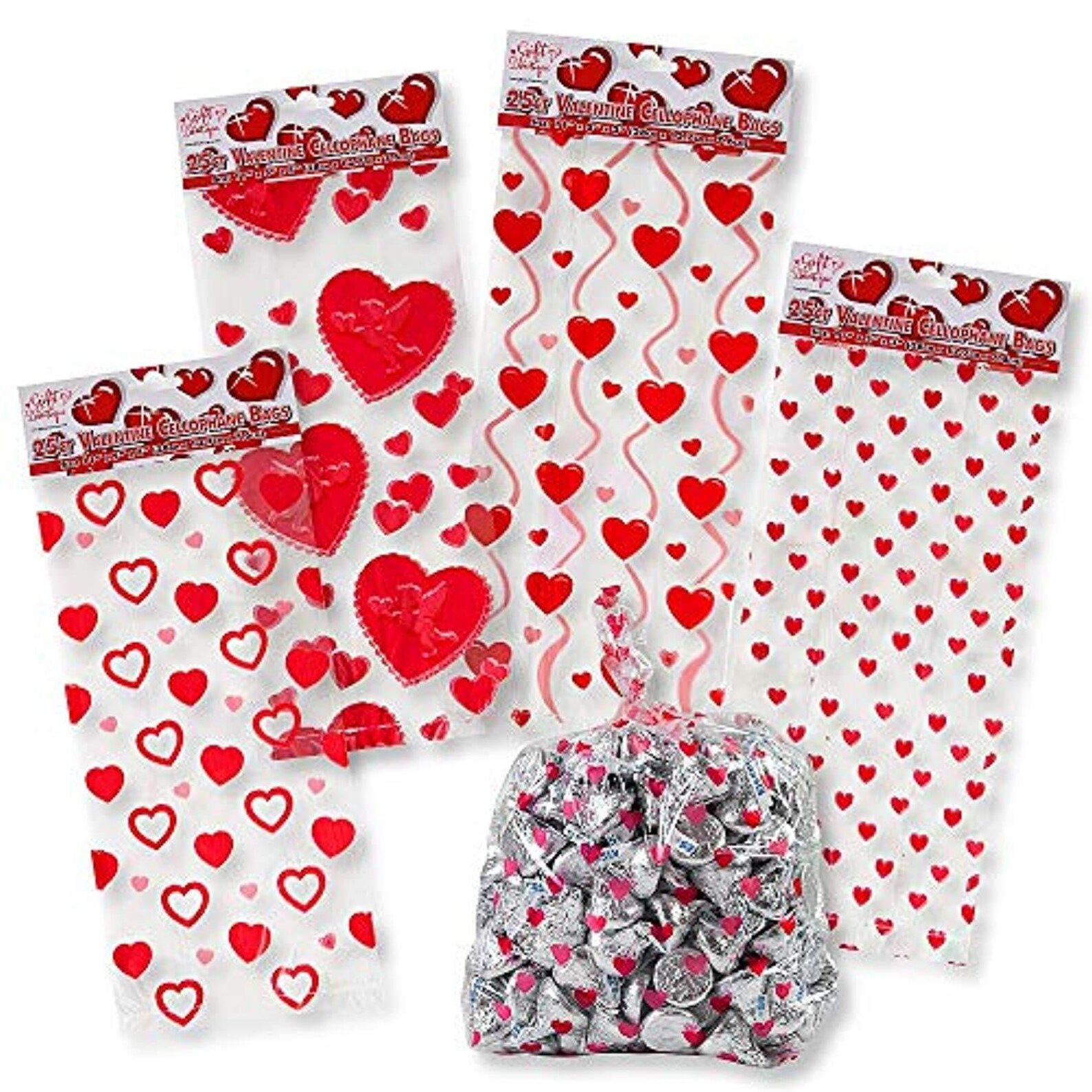 Valentines Day Heart Print Cellophane Bags 100 Pieces Etsy