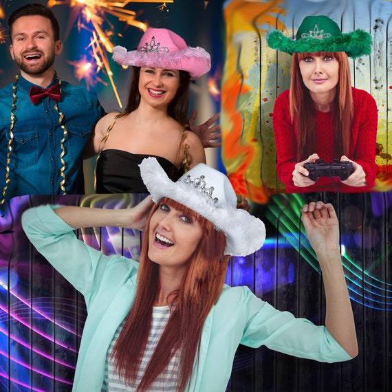 Green Light up Cowboy Hat With Tiara 