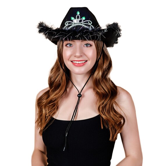 Halloween Black Light up Cowgirl Hat 