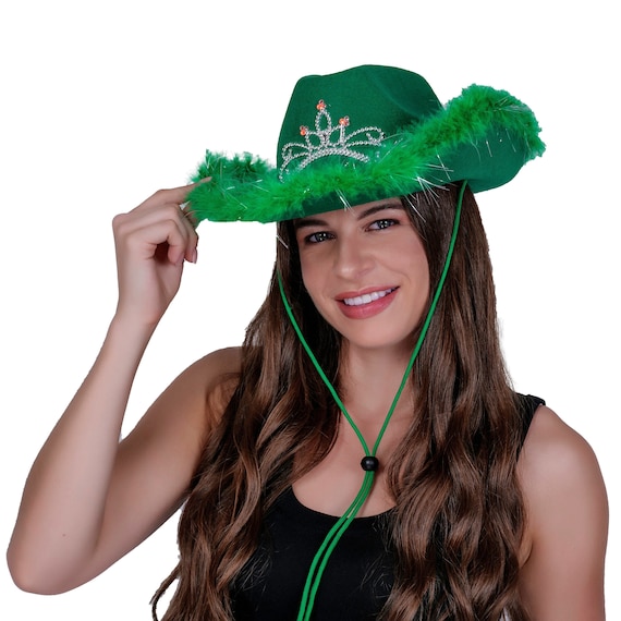 Green Light up Cowboy Hat With Tiara 